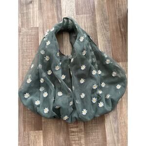 Embroidered Tulle Daisy Mesh Mini Bucket Bag in Sage Green